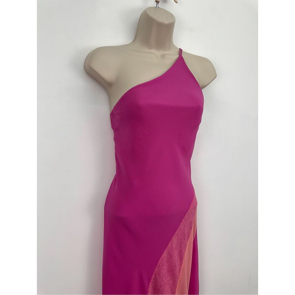 Express Women’s Vintage Y2K Pink Silk One Shoulder Slip Asymmetrical Hem Paisley - Picture 8 of 12